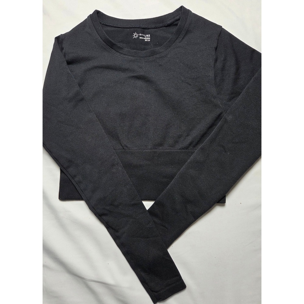 OFFLINE by Aerie Black Seamless Long Sleeve Crop Top Activewear XS